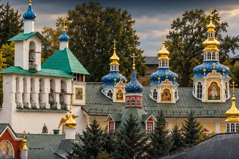 Звонница и купола Псково-Печерского монастыря